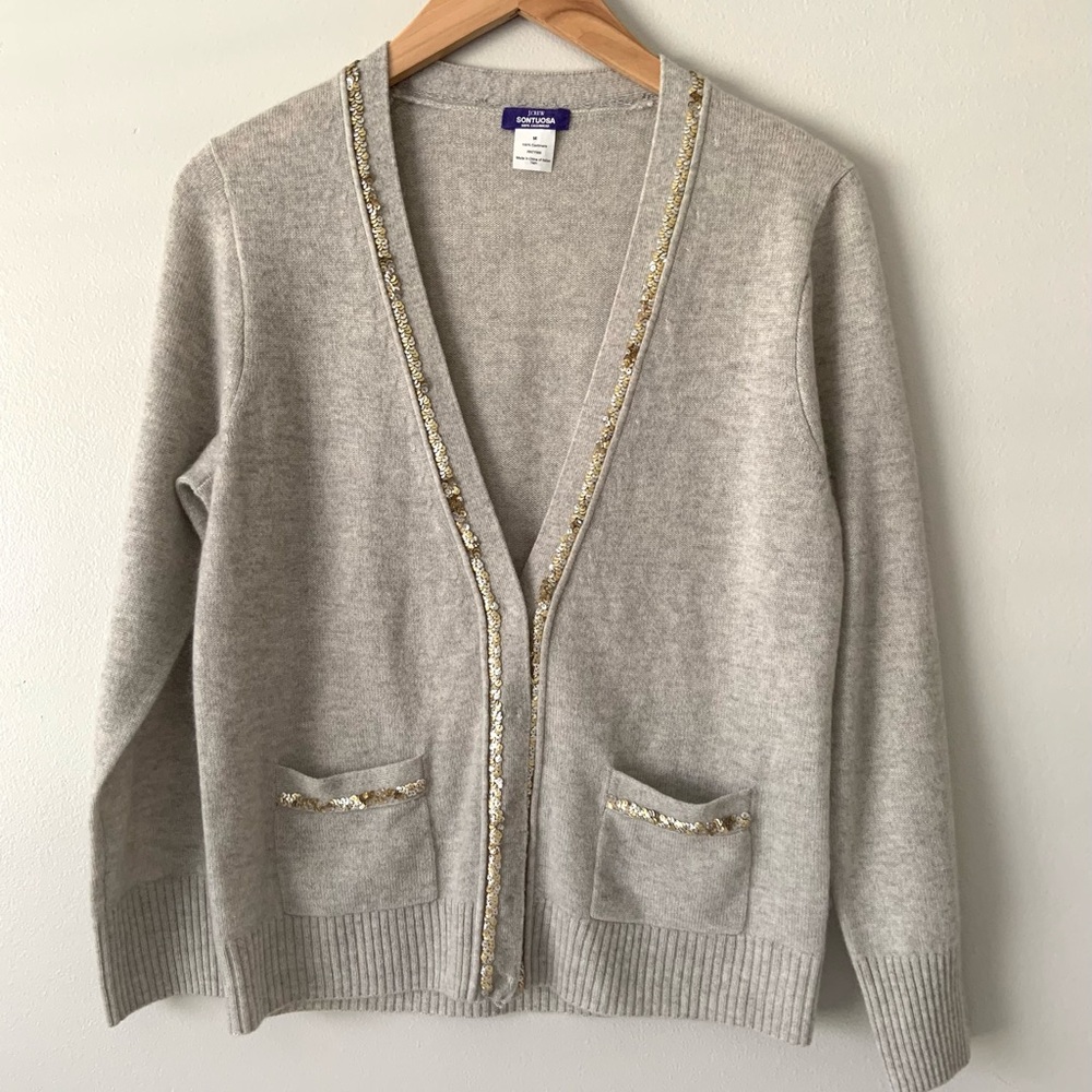 J. Crew Gray Cardigan with Gold Accents